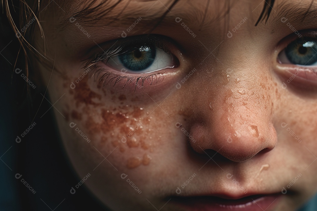 Rosto de criança angustiada com medo