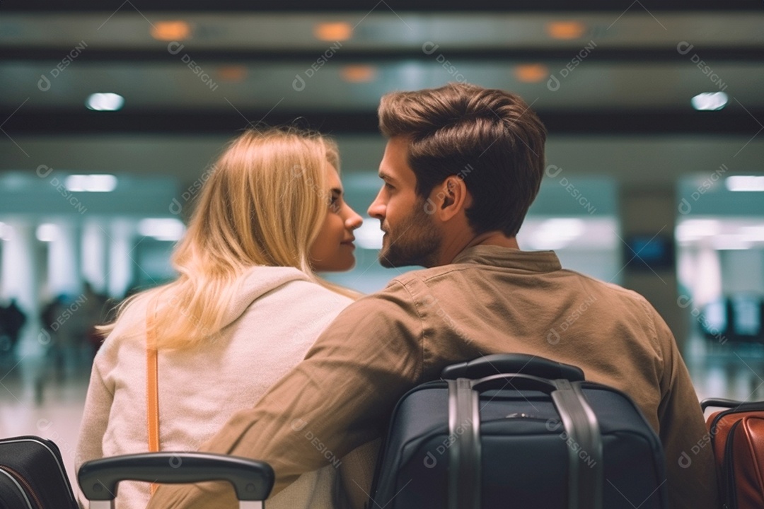 Casal espera para embarcar no destino dos seus sonhos