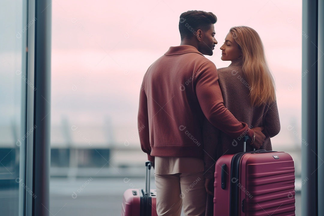 Casal espera para embarcar no destino dos seus sonhos