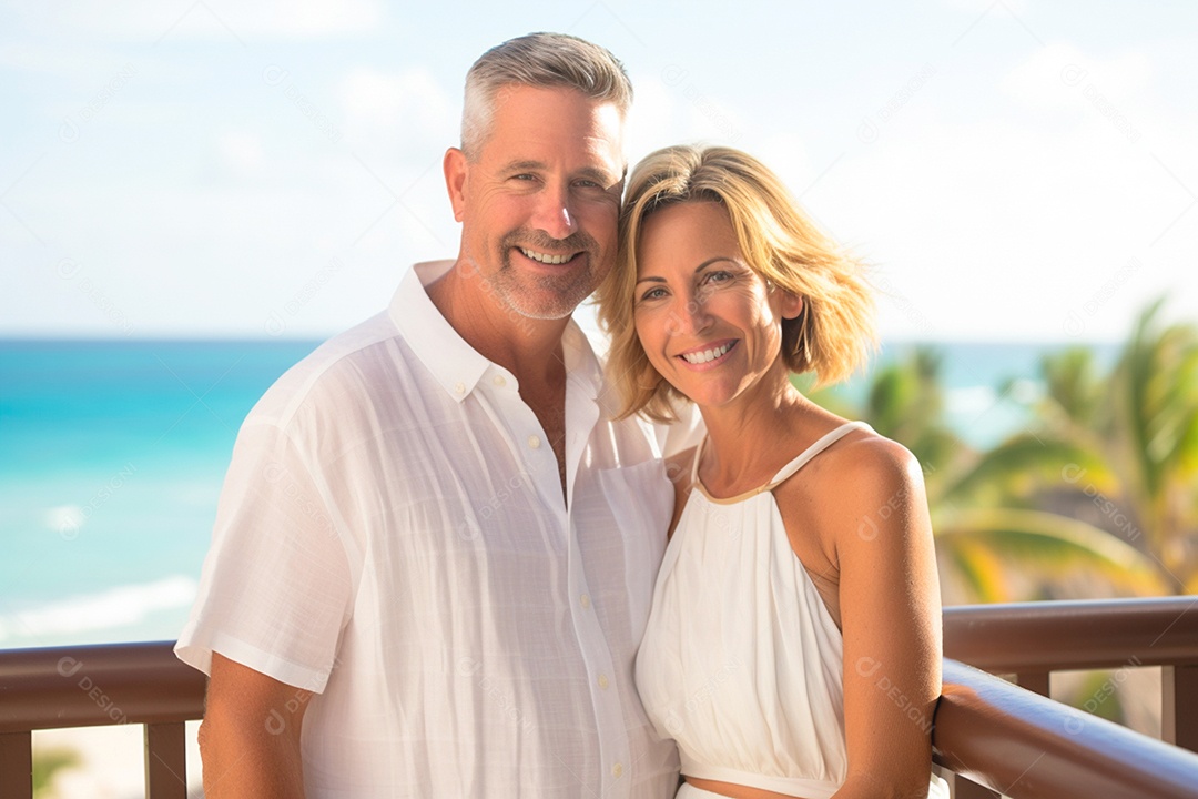 Casal lindo em um resort na praia