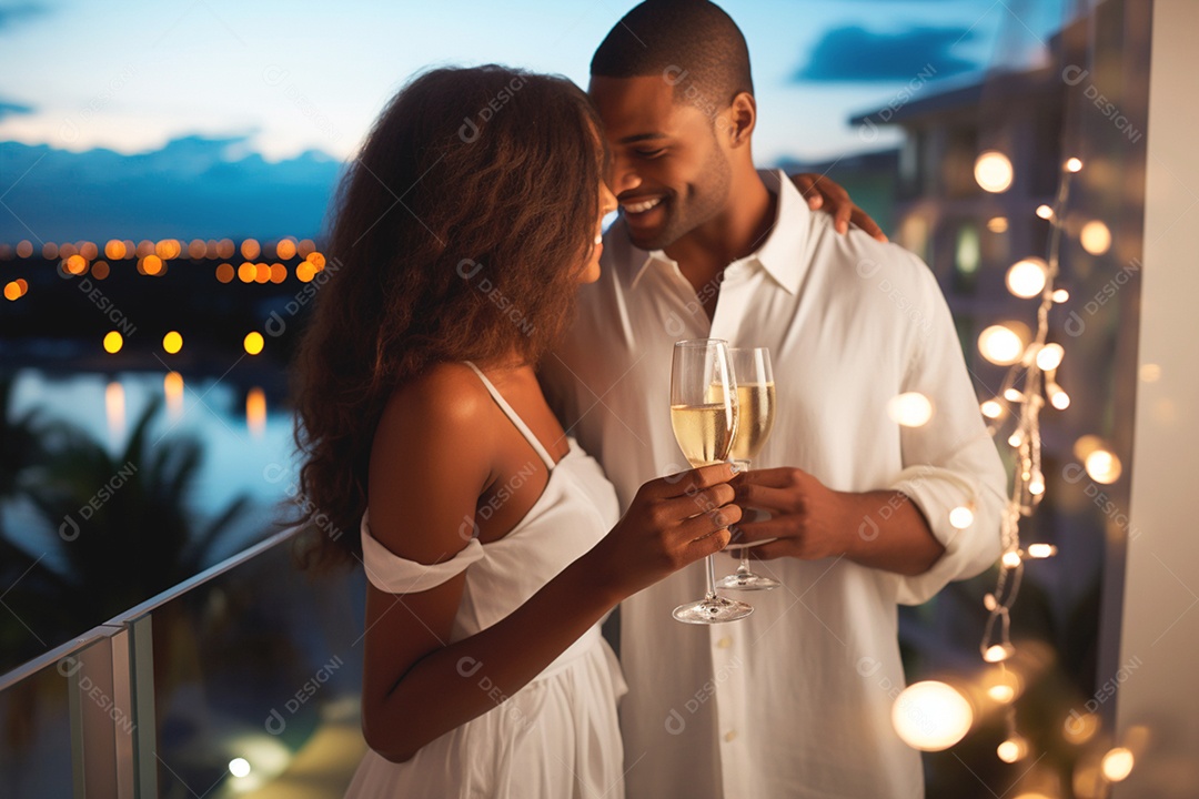 Casal de negros lindos comemorando