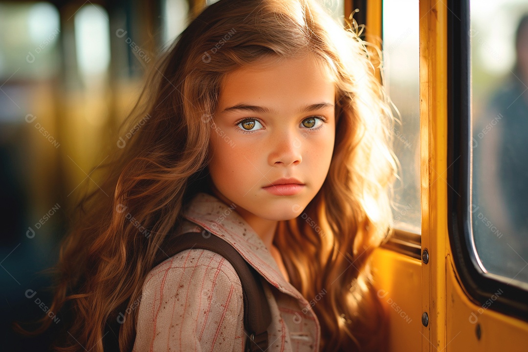 Uma linda garotinha no transporte escolar