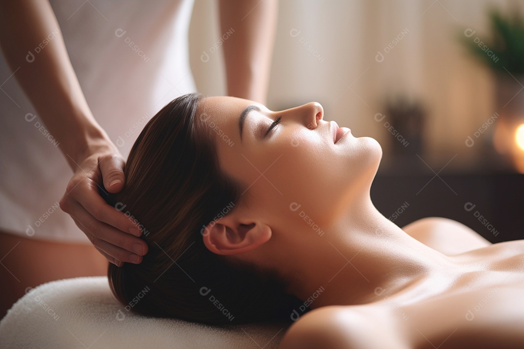 Pessoa com rosto satisfeito desfrutando de massagem facial de um profissional