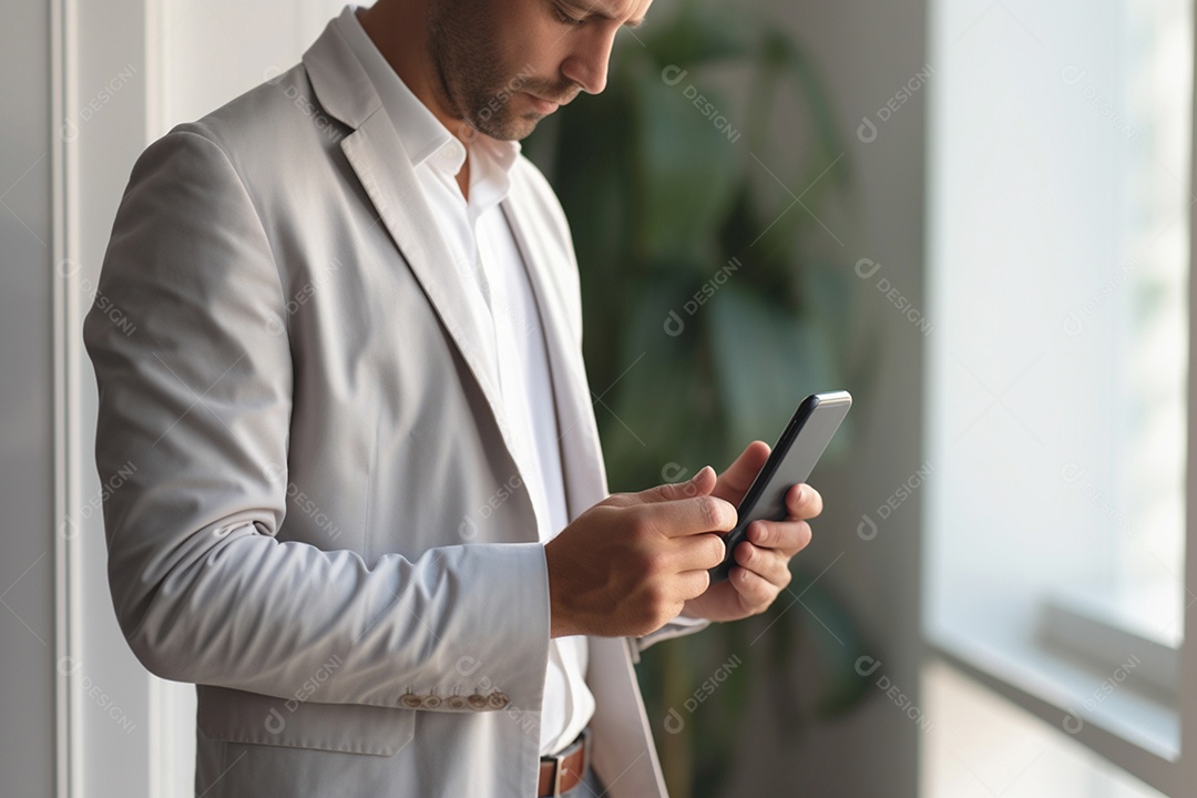 Homem em traje formal usando seu telefone