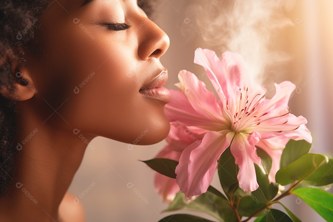 Linda mulher com cheiro de flores