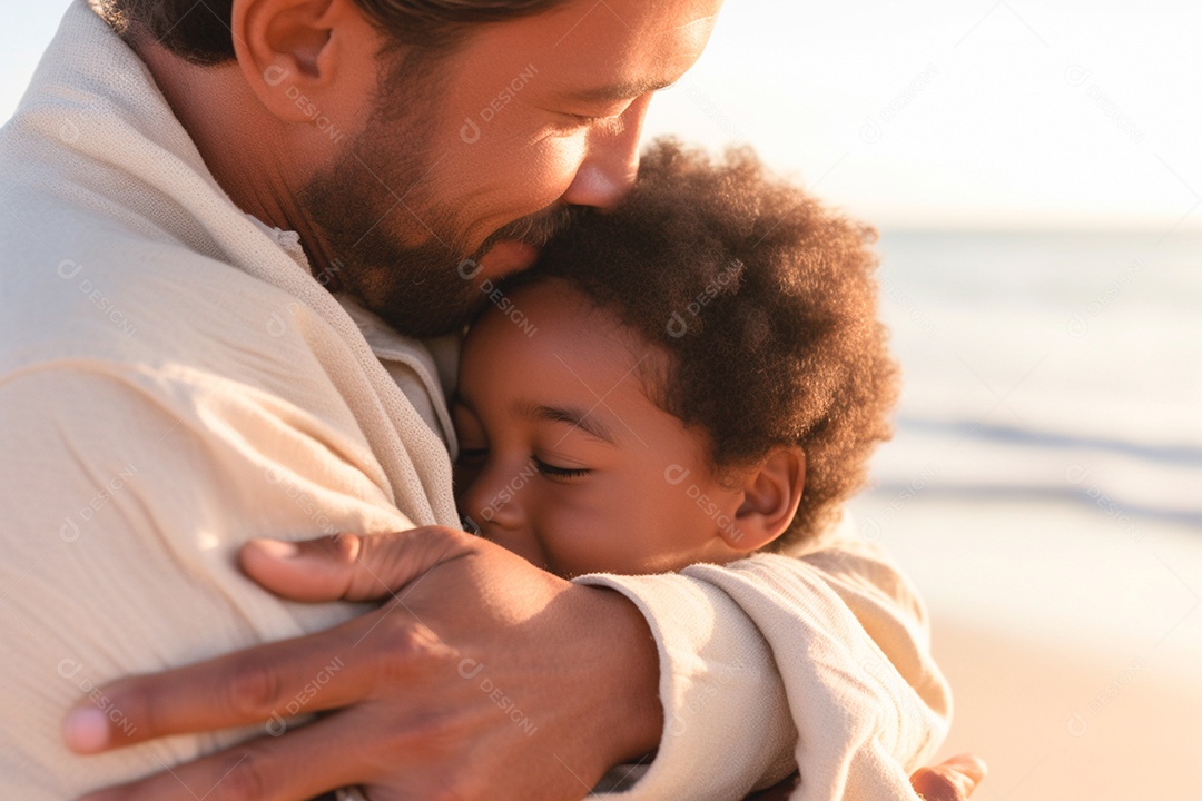 Pai e filho se abraçam carinhosamente