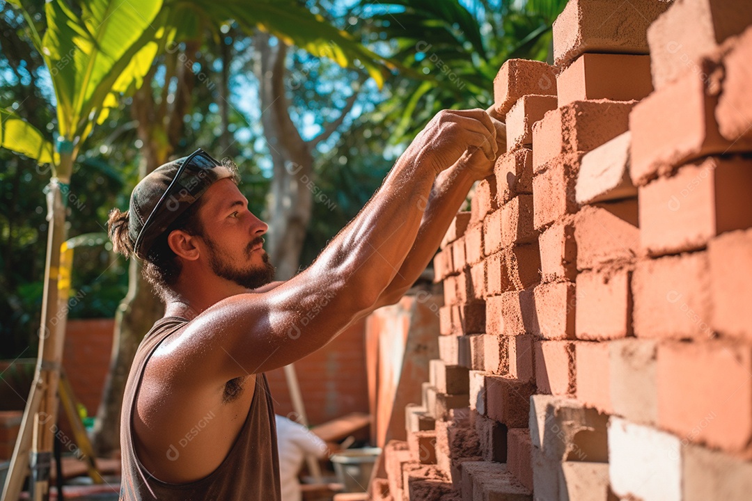 Homem empilhando tijolos