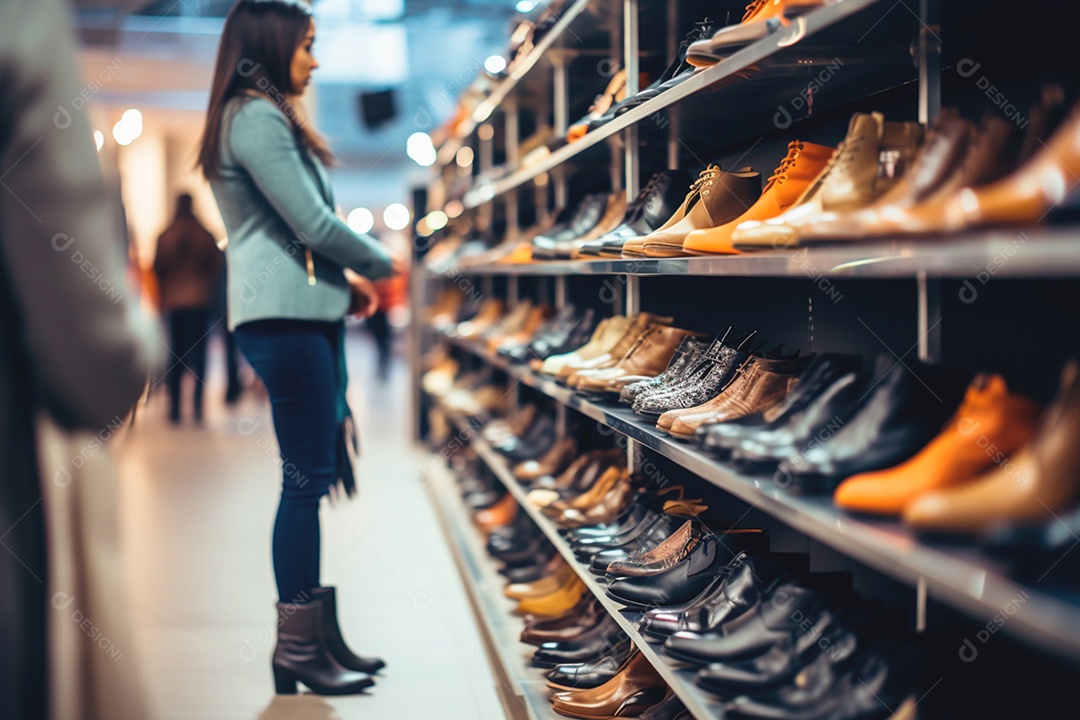 Mulher escolher sapato em uma loja