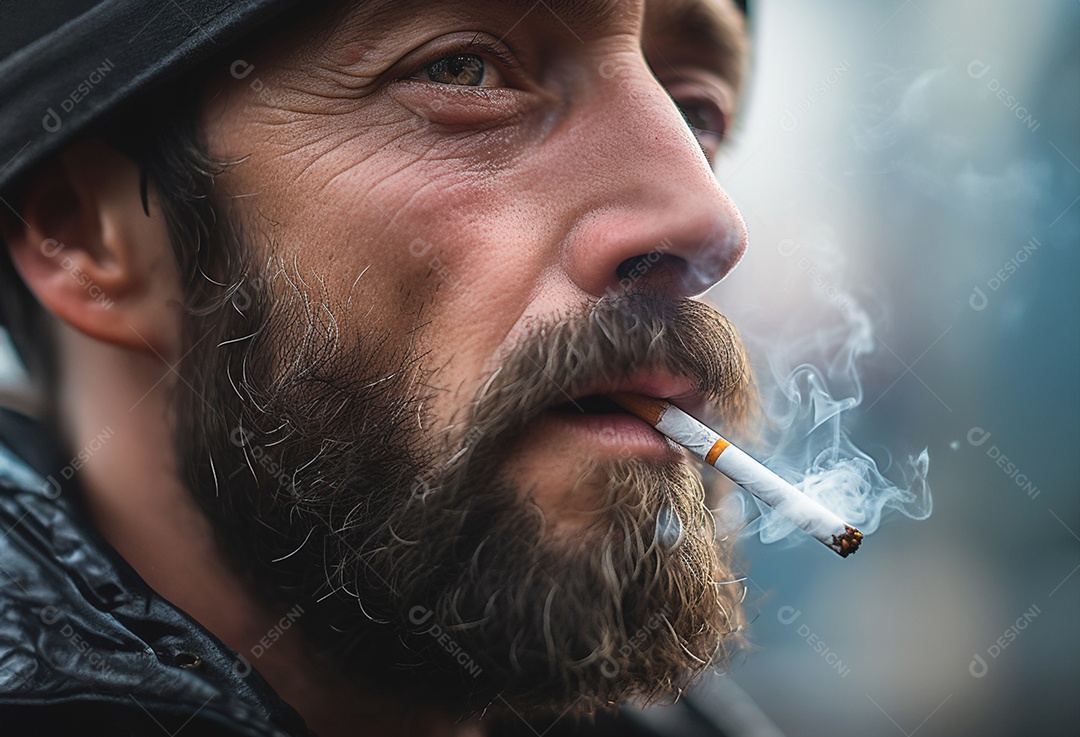 Homem com muita fumaça fumando um cigarro