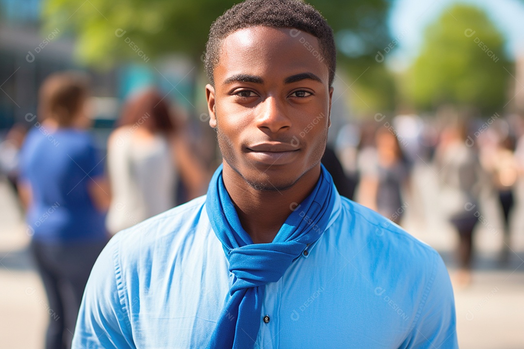 Homem moreno com camisa azul conscientização do câncer de próstata e diabetes