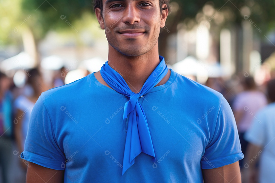 Homem vestido de azul para conscientização ao câncer de próstata e diabetes