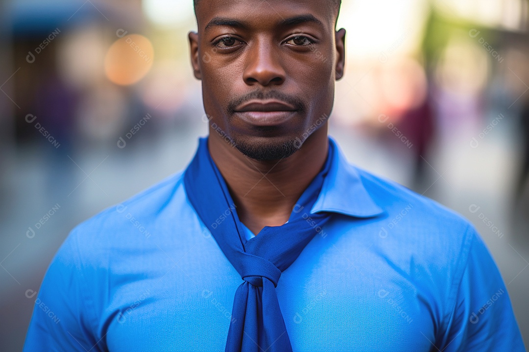 Homem vestido de azul para conscientização ao câncer de próstata e diabetes