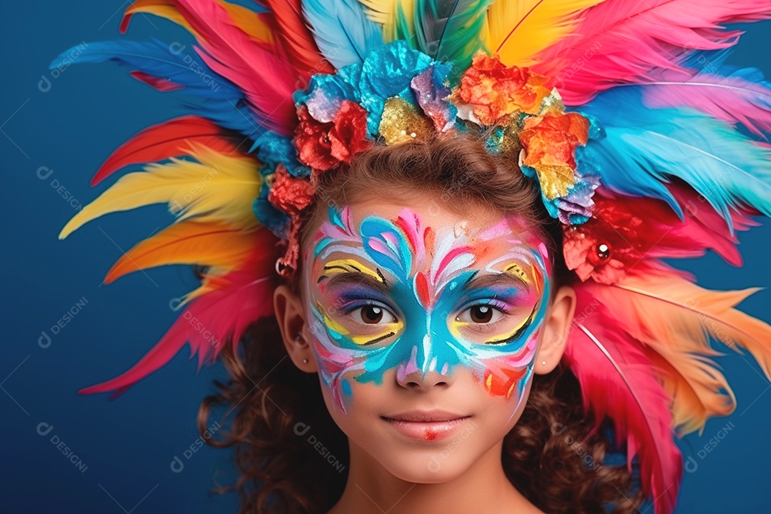 Decoração de carnaval no rosto de uma criança sorridente
