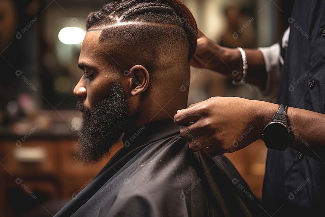 As mãos habilidosas do barbeiro trabalham modelando o cabelo