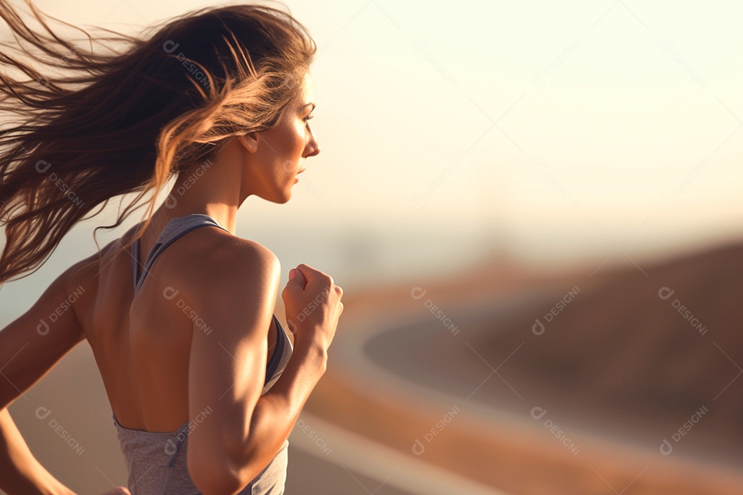 Uma jovem atleta correndo em uma pista
