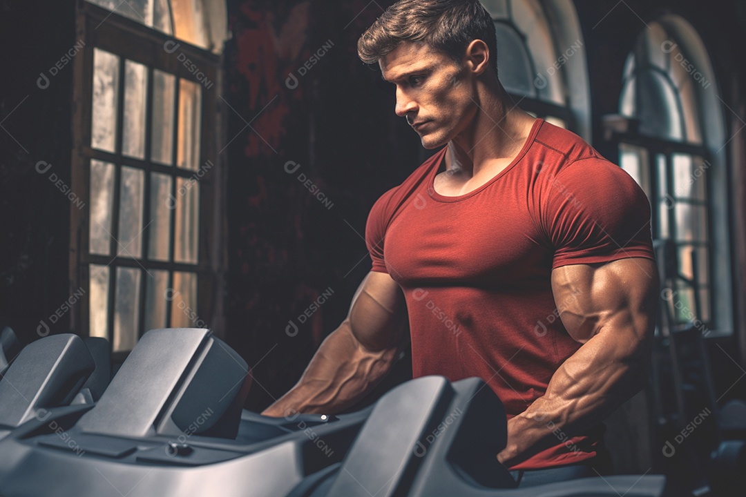 Um homem tonificado esculpindo seu físico na academia