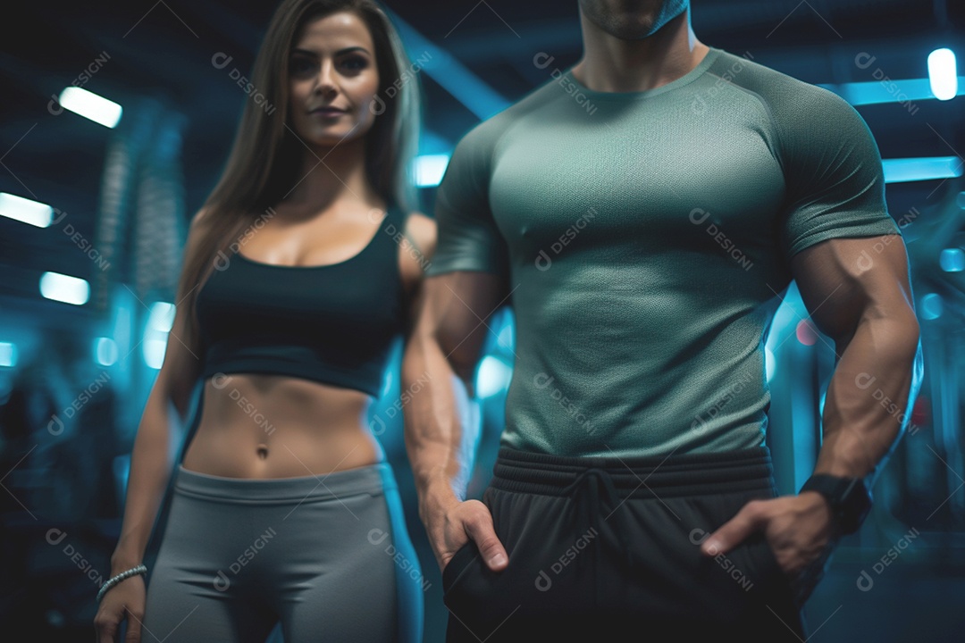 Um casal com equipamento de treino