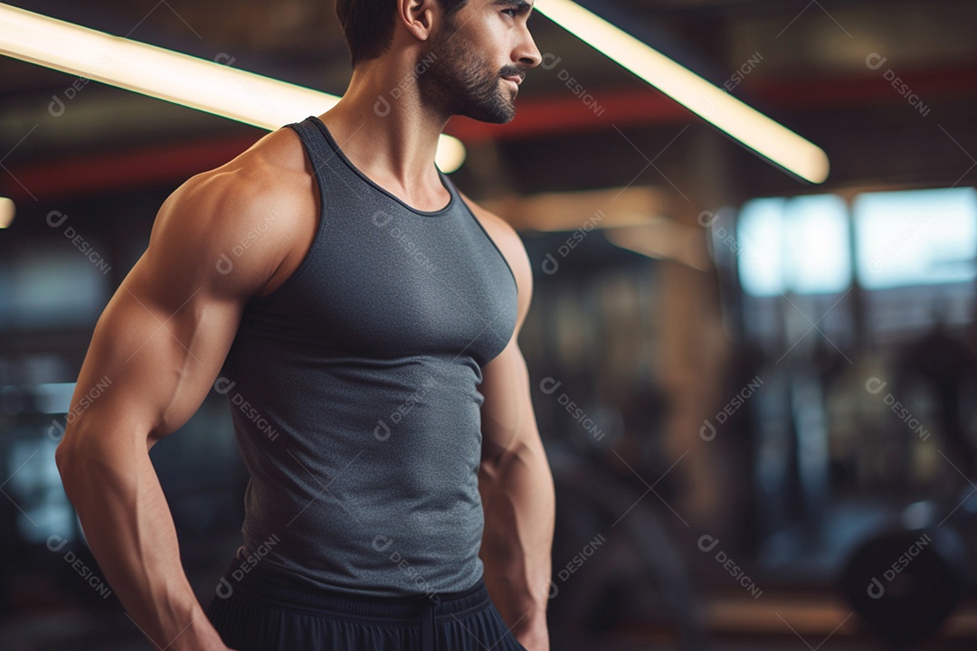 Homem musculoso vestindo camisa de ginástica