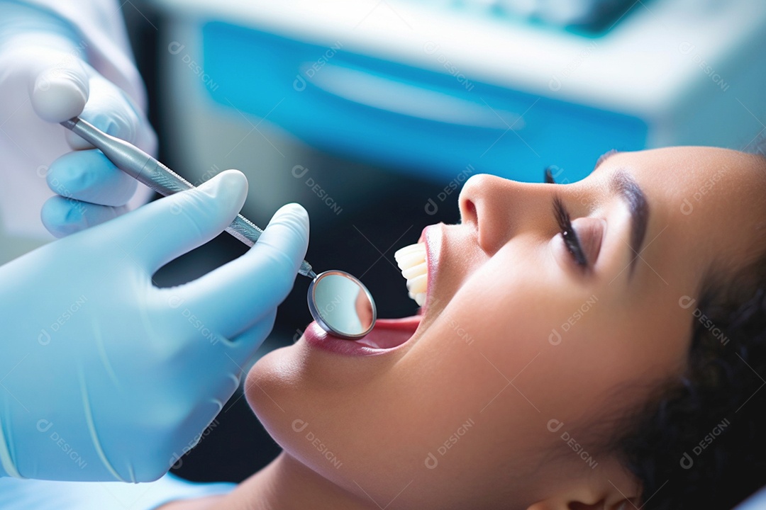 Dentes saudáveis ​​em tratamento em um consultório odontológico