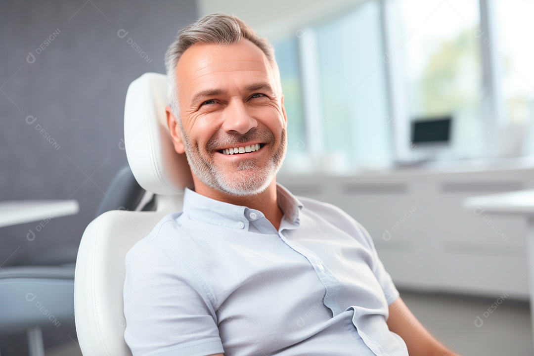 Homem refinado com um sorriso bem cuidado em uma sala odontológica