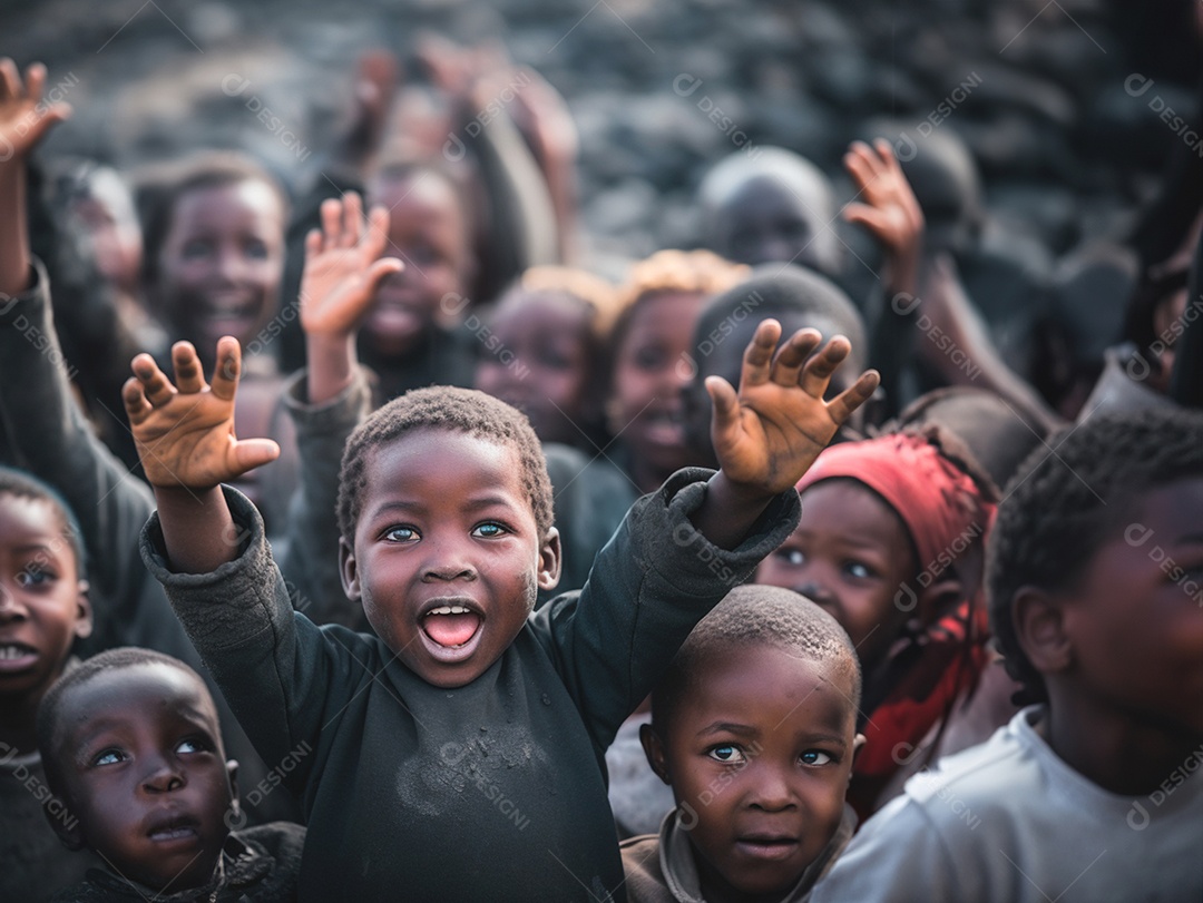Crianças negras com os punhos erguidos em protesto contra o racismo