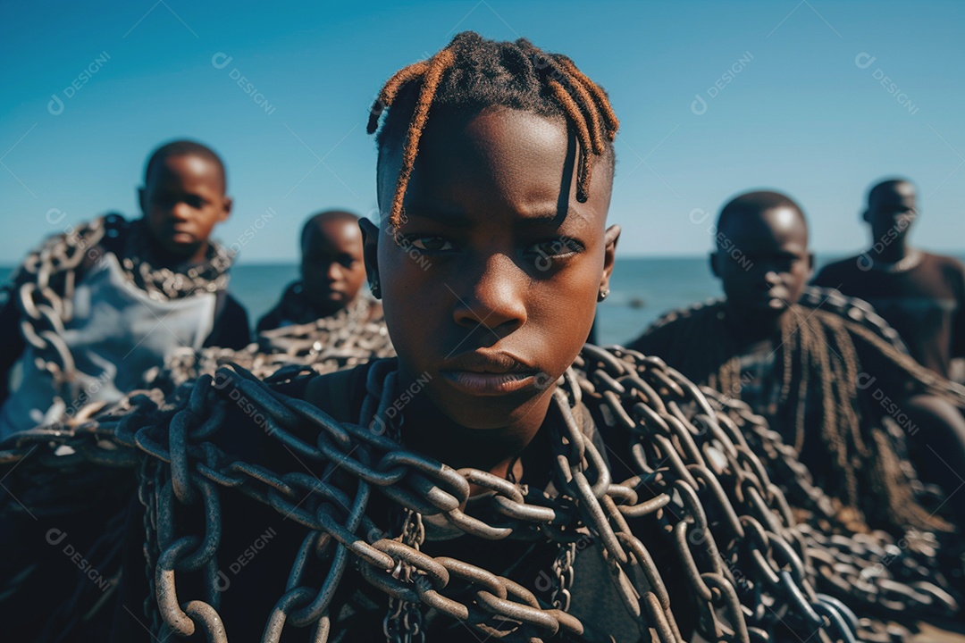 Família negra mostra correntes como símbolo de resistência