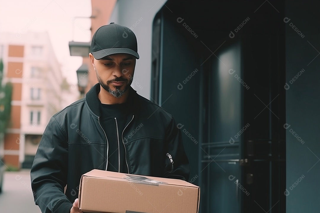 Pedido entregue por um homem ao cliente online