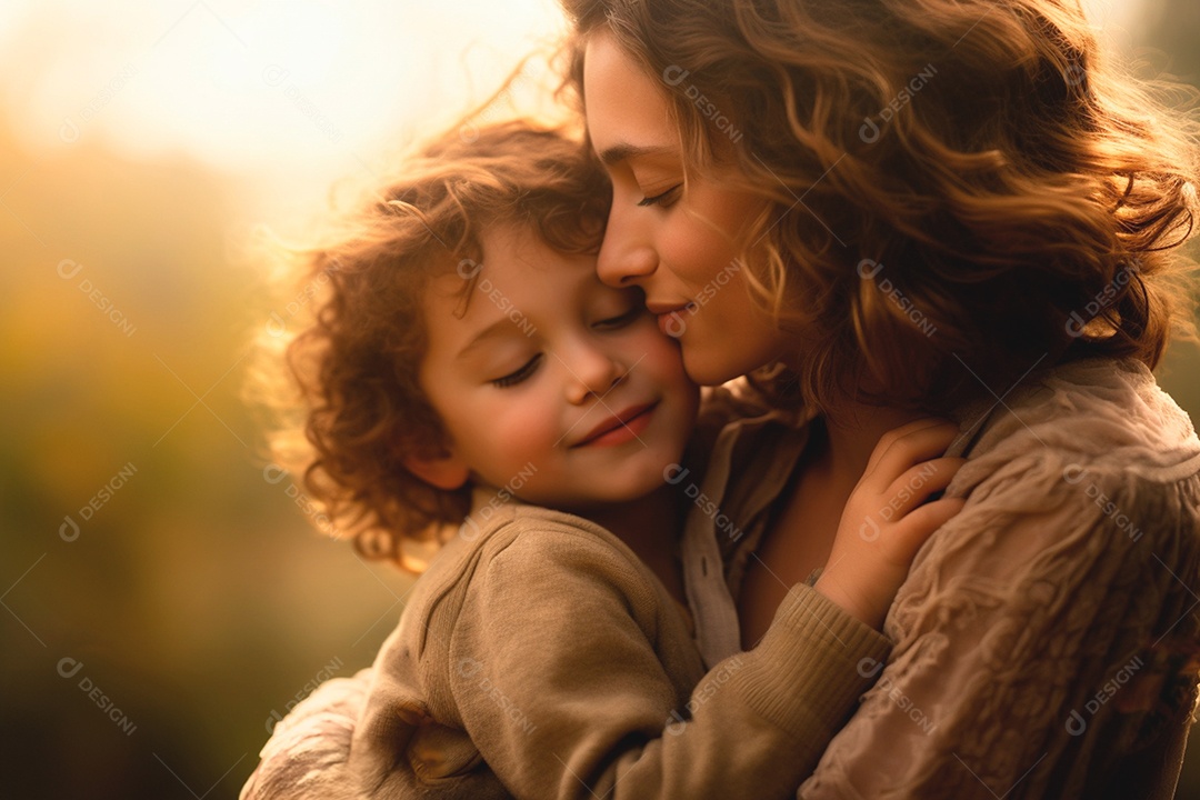 Mãe envolvendo seu filho em seus braços protetores com afeto