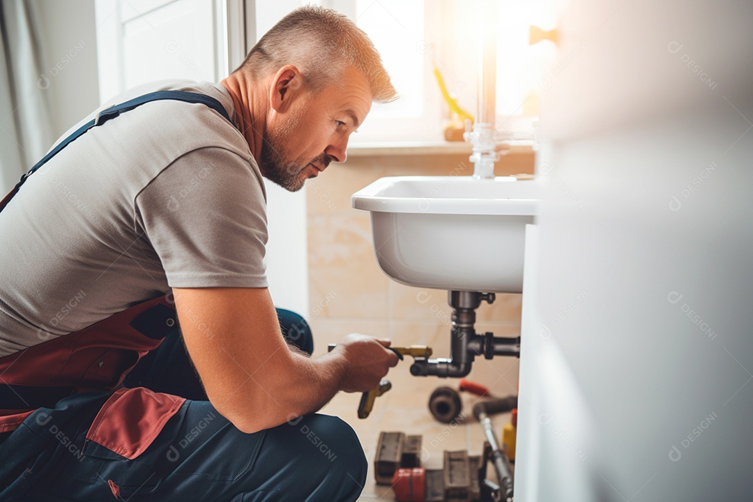 Encanador qualificado realizando reparos de encanamento