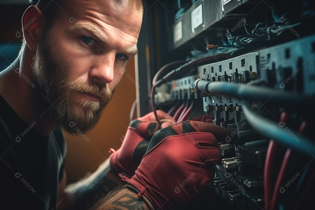 Homem tecnico em serviço elétrico