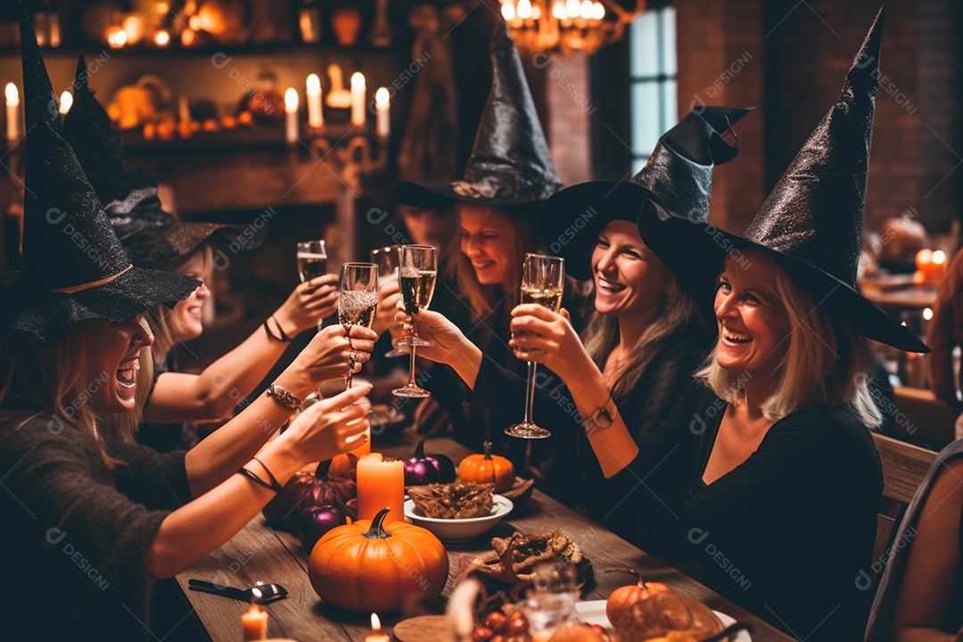 Ilustração de pessoas vestidas com fantasias assustadoras