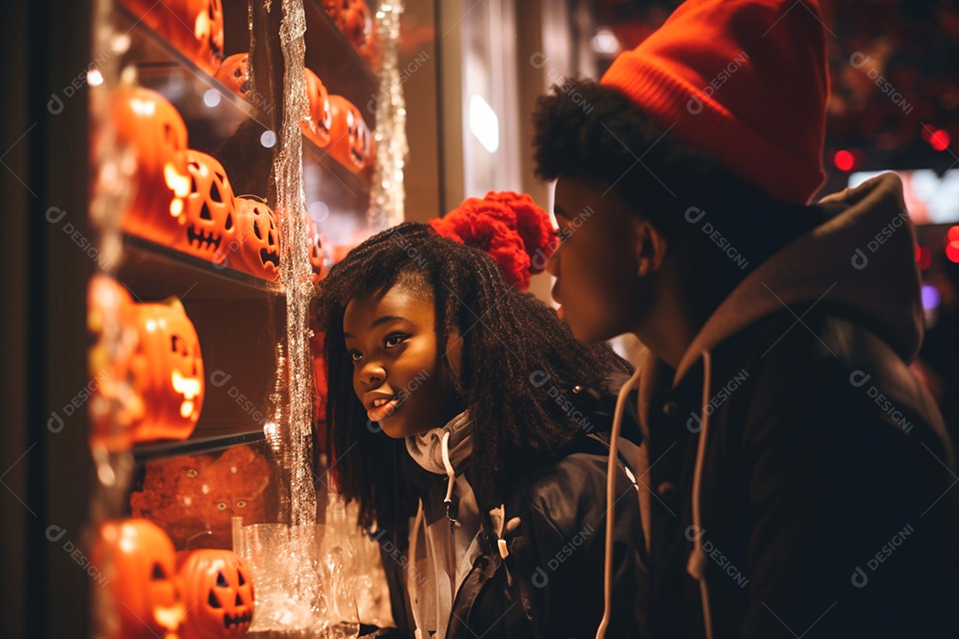 Pessoas caracterizadas com trajetórias assustadoras para o Halloween