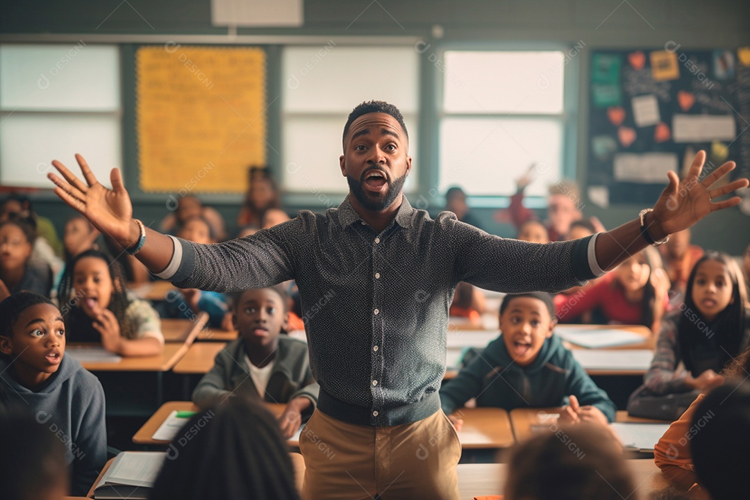 Um professor preocupado anda de um lado para o outro diante da turma