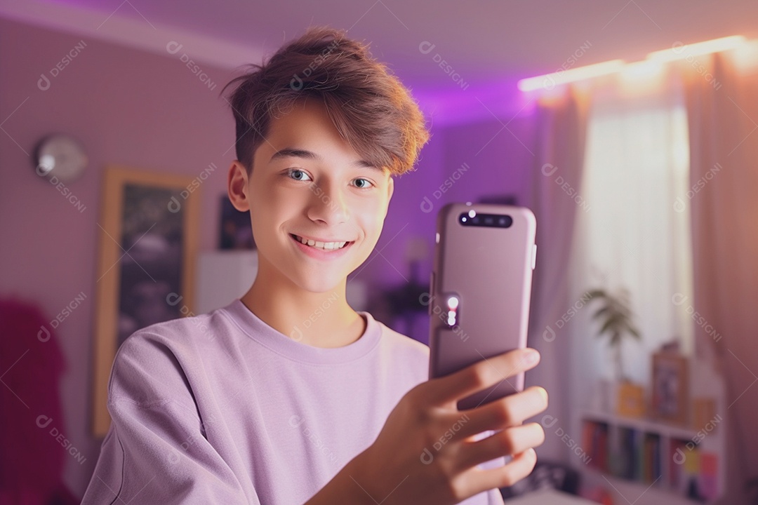 Um influenciador grava um vídeo seu smartphone captura sua personalidade vibrante