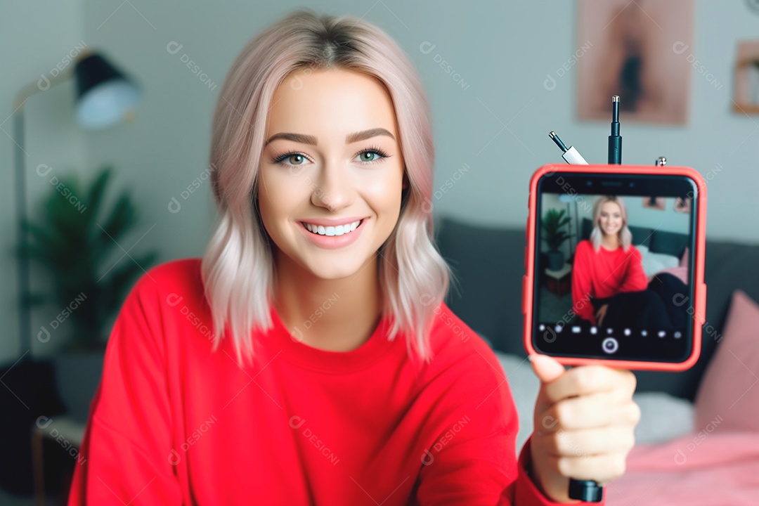 Uma influenciadora grava um vídeo