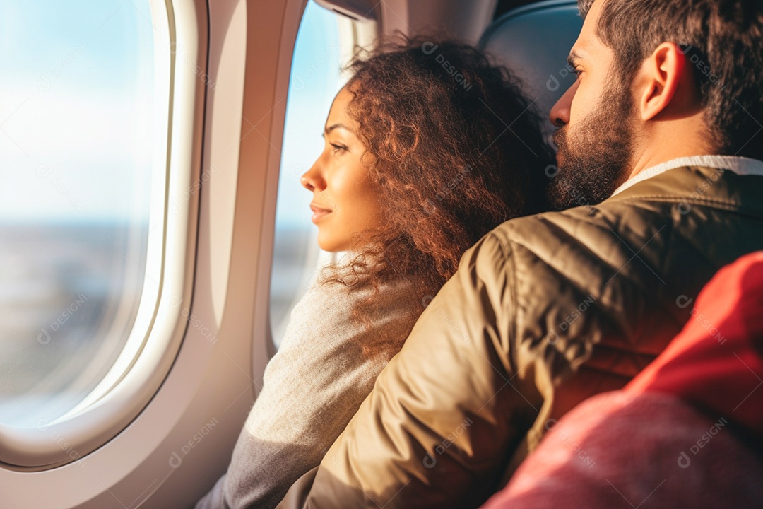 Casal abraçados em um aeroporto esperando o embarque