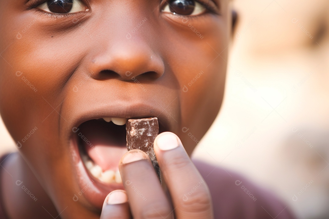 Menino comendo um chocolate