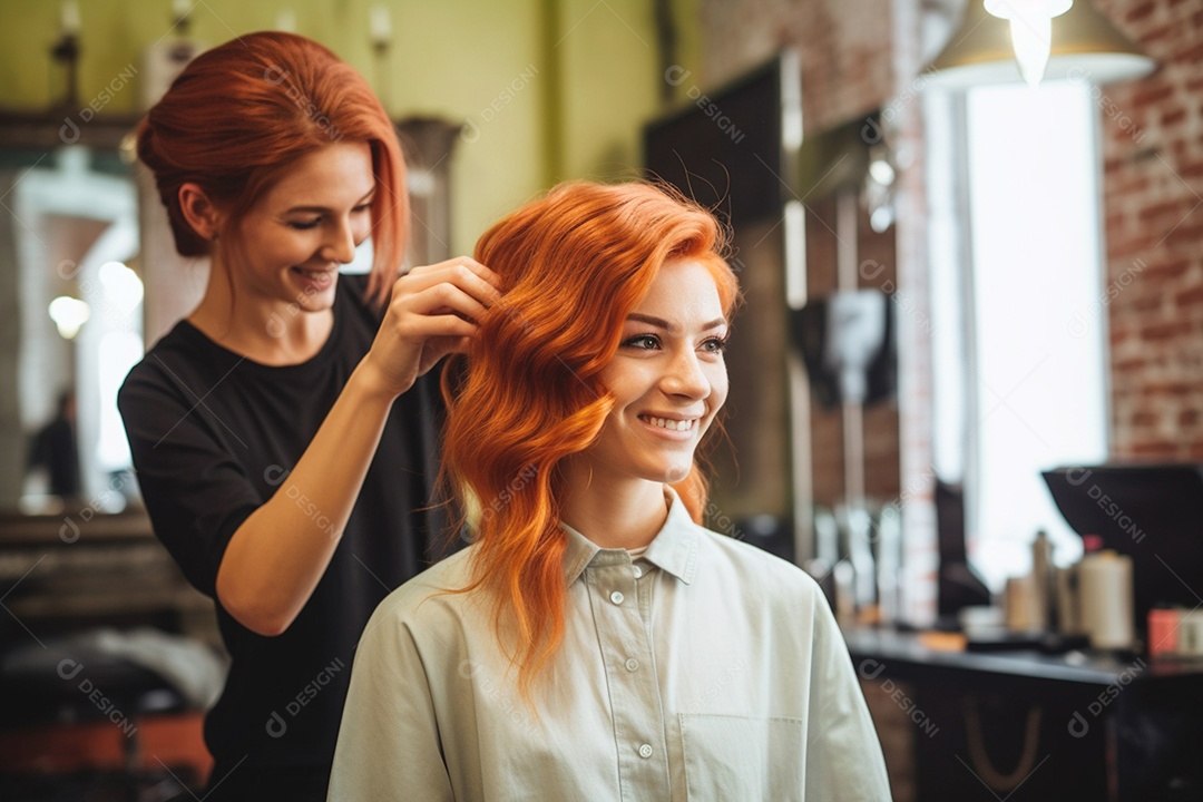 Profissional de salão cuida e trata o cabelo da cliente