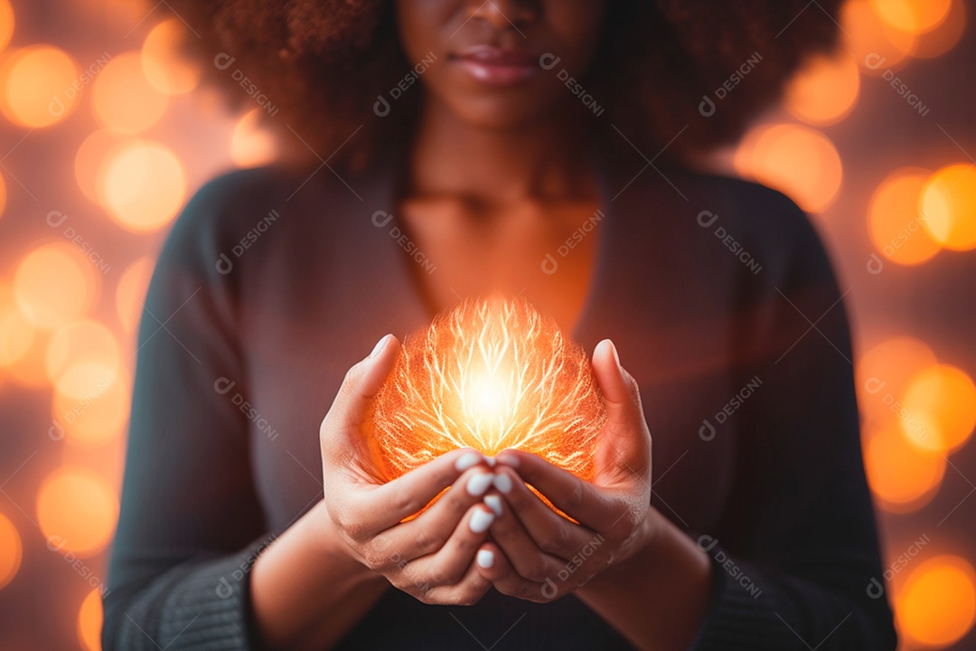 Mulher segurando misteriosa fonte de energia