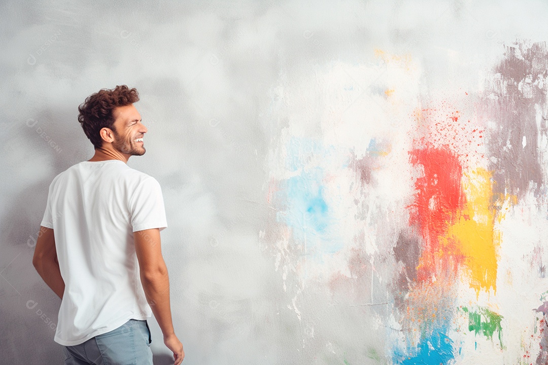 Um pintor preparado para transformar o espaço em branco