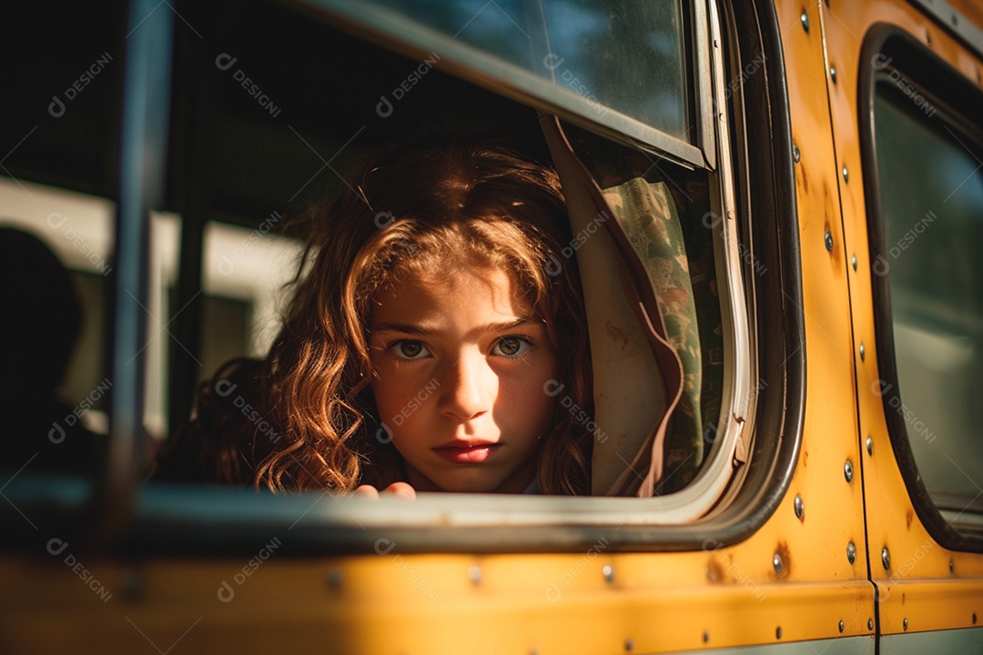 Estudante preocupado com bullying no ônibus escolar