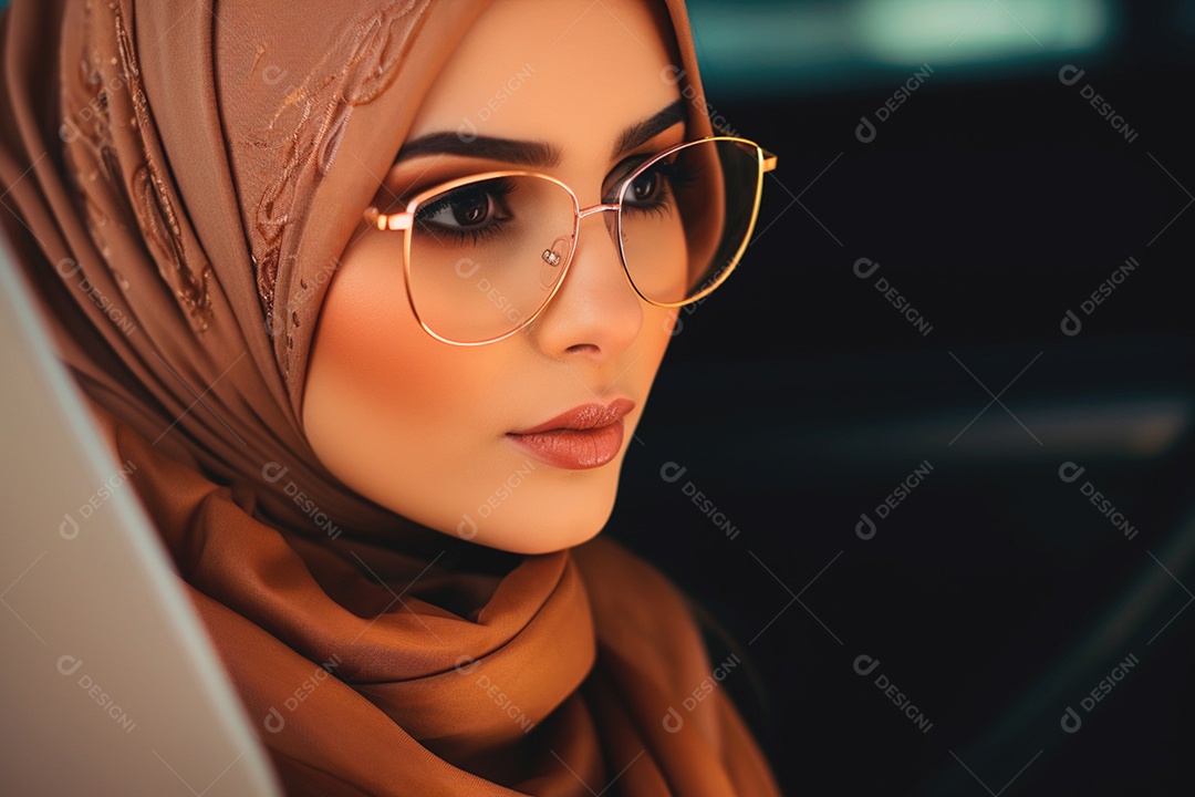 Uma linda mulher atraente em hijab usando óculos