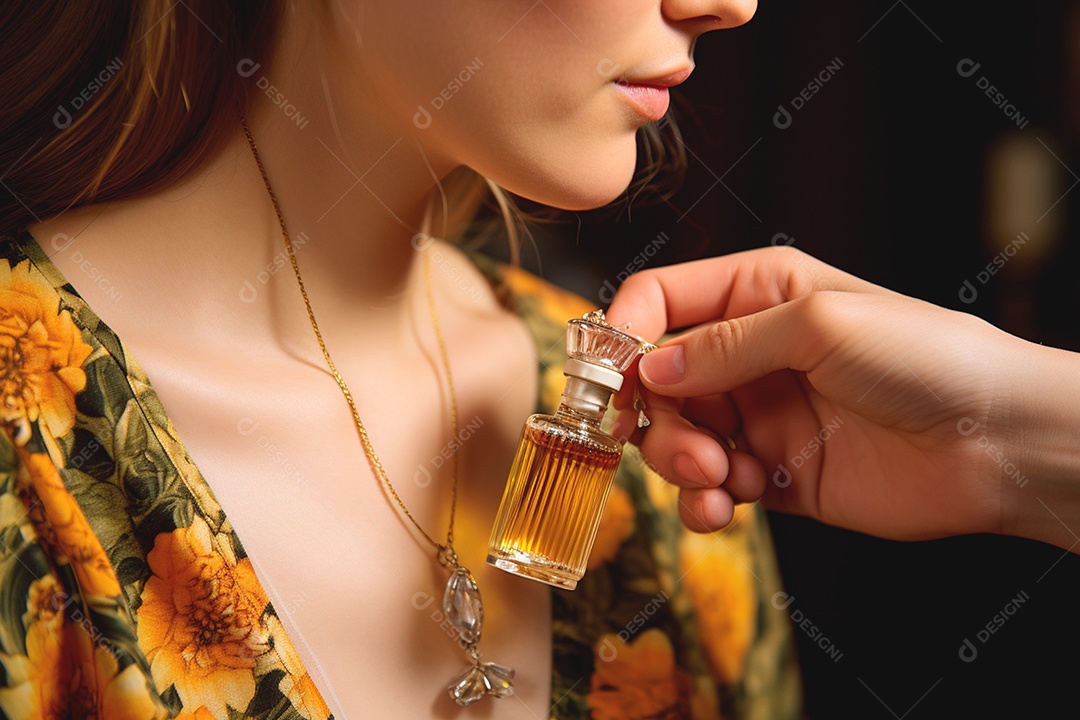 Mulher com frasco de perfume