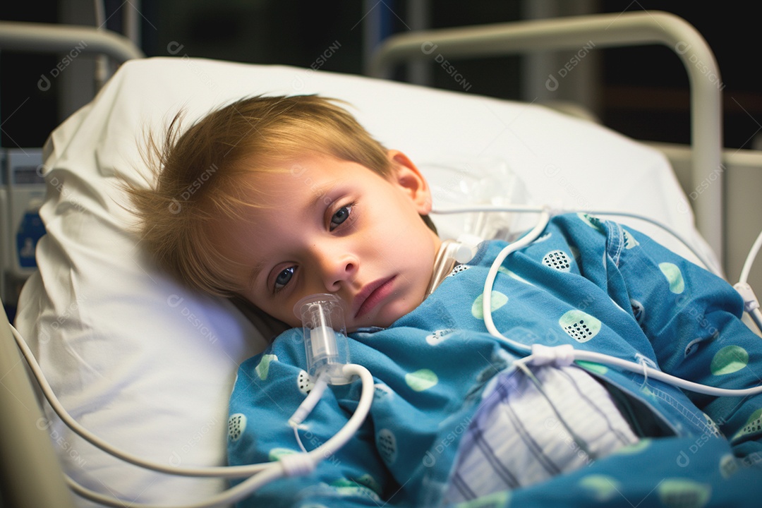 Criança oprimida descansando no berço do hospital