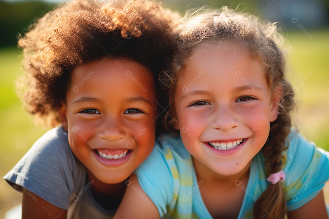 Crianças felizes brincando e rindo no Dia das Crianças
