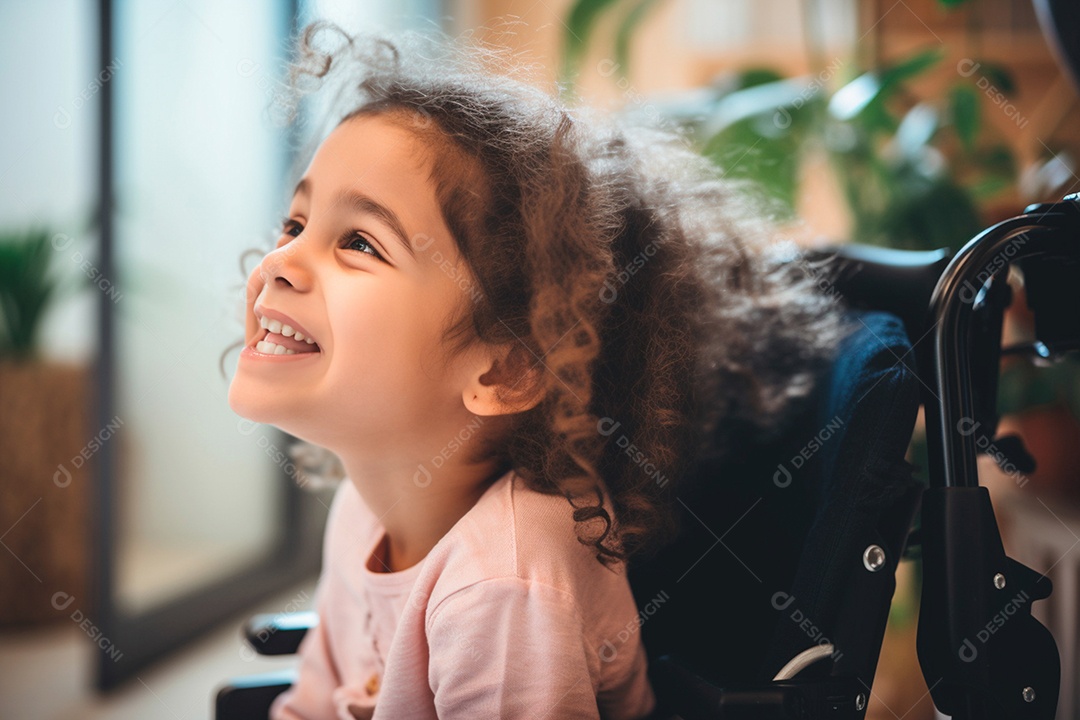 Uma criança encantadora em uma cadeira de rodas