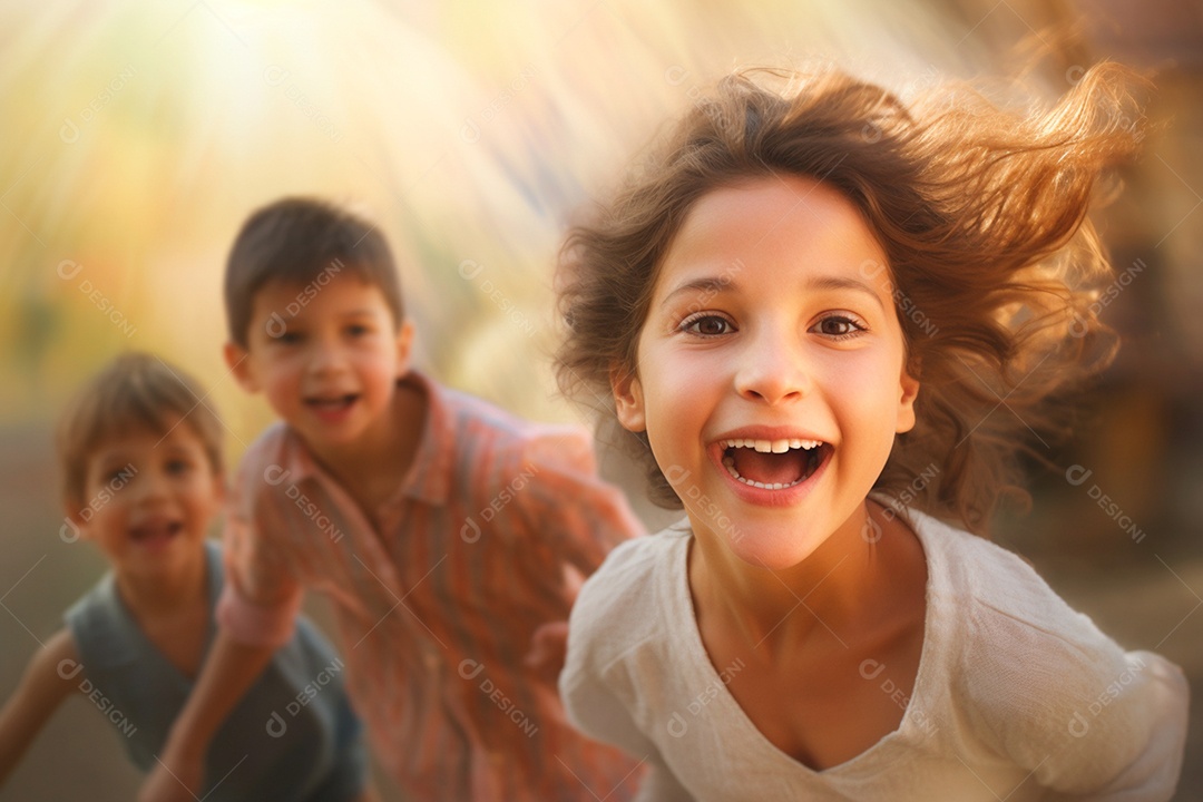 Crianças brincando ao ar livre felizes