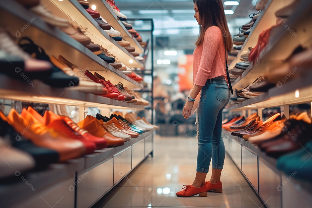 Contemplando compras de sapatos na loja