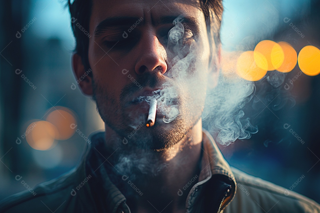 Homem com cigarro na boca