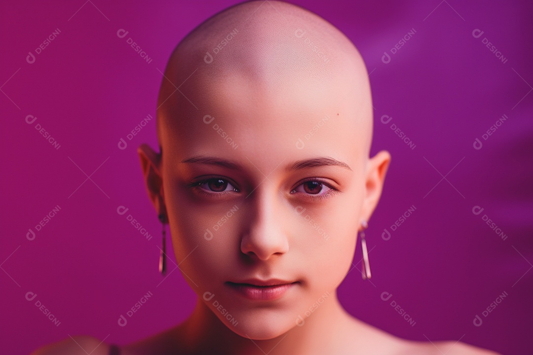 Uma mulher em tons de lilás defende a prevenção do câncer cervical